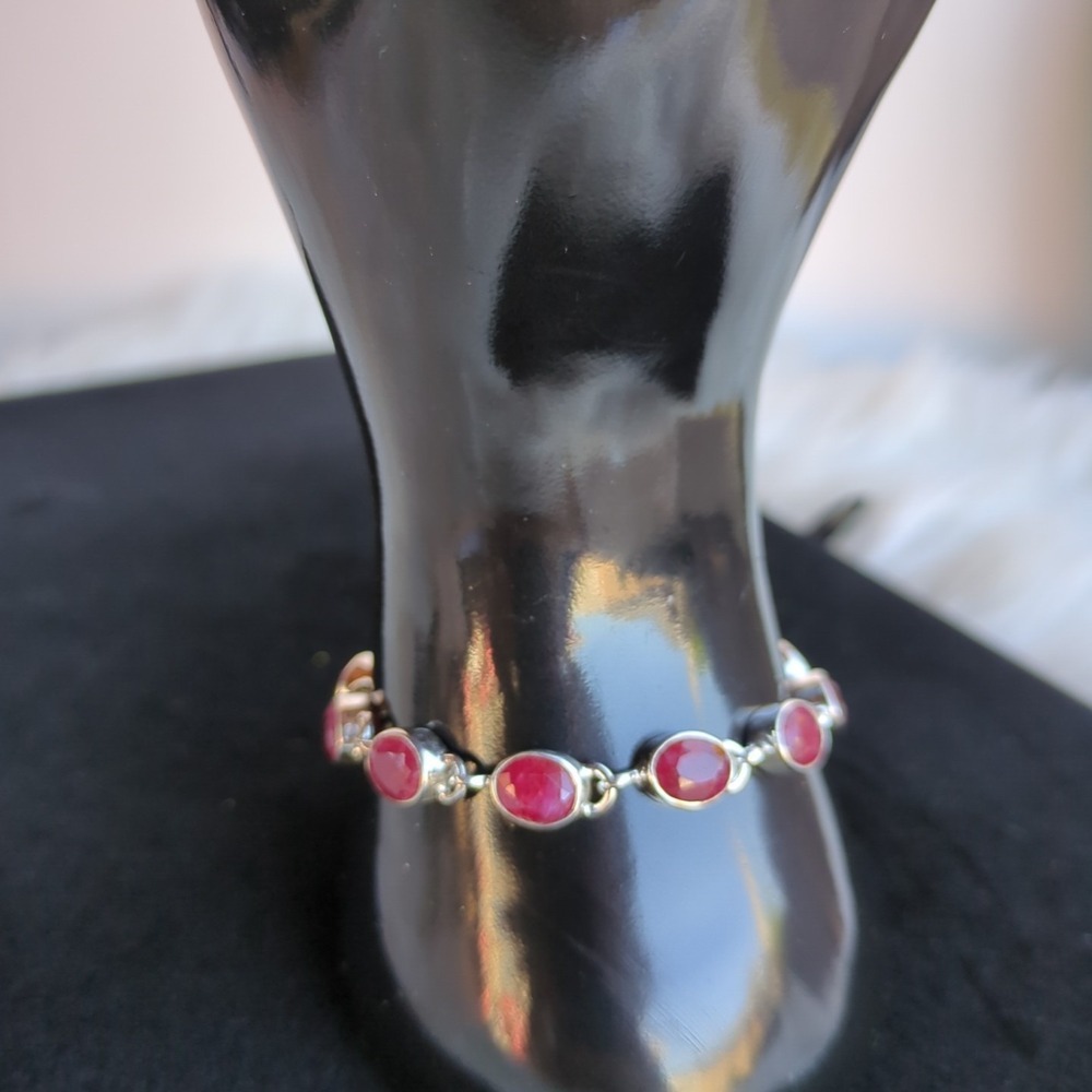925 Sterling Silver Natural Ruby Bracelet Adjustable